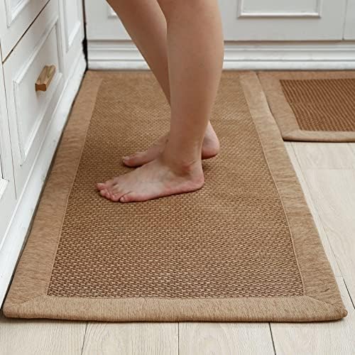 LUFEIJIASHI Kitchen Rugs and Mats Non Skid Washable Set of 2 PCS Absorbent Kitchen Runner Rugs Farmhouse Kitchen Floor Mats for in Front of Sink 19.5"x31.5"+19.5"x47"