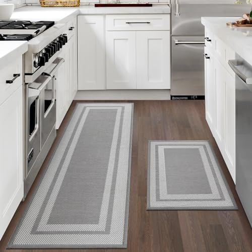 LUMI 2-Piece Kitchen Mat Set, Non-Slip, Lightweight & Durable, Non-Scratch, Soft Underfoot, Washable, Eco Friendly, Versatile for Kitchen & More,17.5"x29.5" + 17.5"x59", Grey