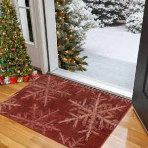 Lahome Christmas Rugs Indoor Kitchen Rug, 2x3 Red Christmas Snowflake Door Mat Washable Non Slip Entryway Rugs, Soft Small Rug Holiday Decor Carpet for Entry Bathroom Bedroom(2x3ft,Red)