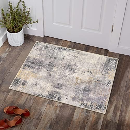 Lahome Modern Abstract Area Rug - 2x3 Small Gray Bath Rug Soft Washable Non-Slip Contemporary Entryway Mat, Indoor Floor Accent Carpet for Hardwood Tile Home Office Desk Studio