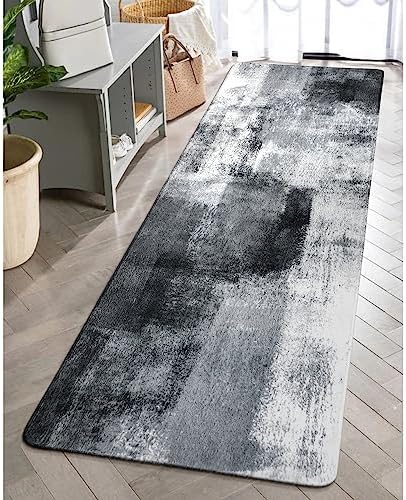 Lahome Modern Runners for Hallways - 2x6 Washable Non-Slip Carpet Runner Lightweight Stain Resistant Kitchen Runner Rug Grey Abstract Print Bathroom Runner Indoor Rug Runner for Entrance Laundry Room