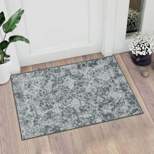 Lahome Moroccan Floral Entry Rug-2x3 Rugs for Entryway Bedroom, Soft Washable Kitchen Rugs Non Slip Rubber Backing Entryway Rugs Indoor Throw Carpet for Bathroom Laundry (Grey,2'x3')