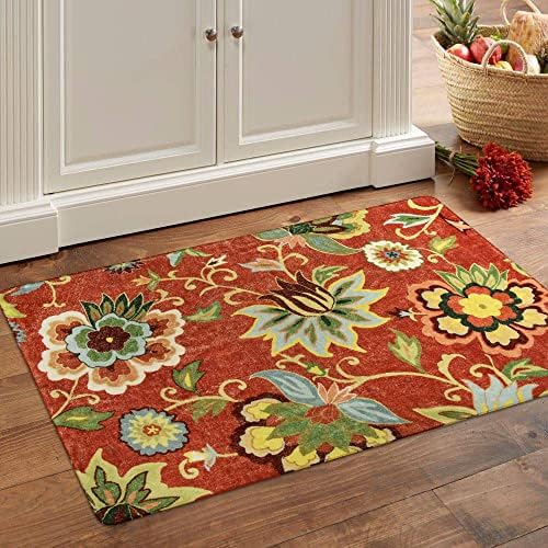 Lahome Red Kitchen Area Rugs - 2'x3' Small Entryway Bathroom Rug Kitchen Mat, Washable Non-Slip Area Rugs Christmas Throw Rugs for Entryway, Vintage Floral Door Mat Floor Carpet for Bathroom Bedroom