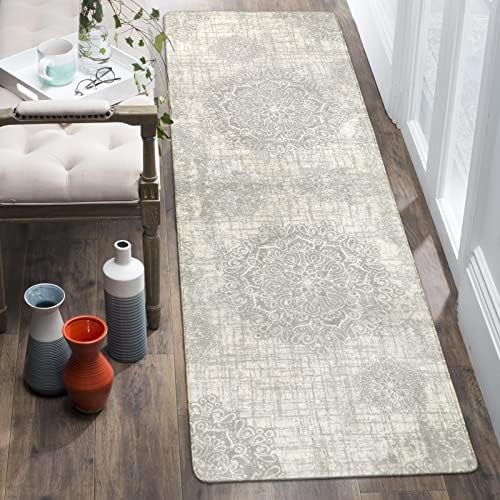 Lahome Vintage Medallion Rug, 2'x6' Non Slip Grey Hallway , Laundry Throw Rugs and Mats , Washable Runner Rugs for Kitchen Laundry Room Hallway Entryway Area Rugs