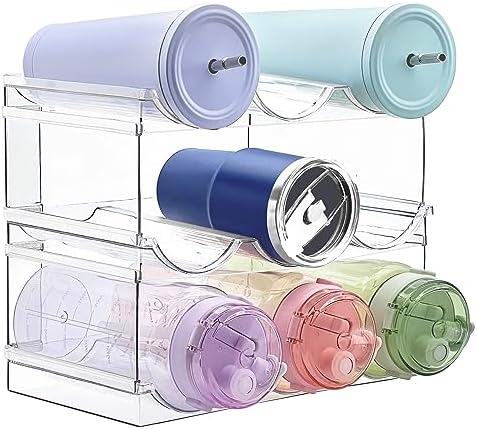 [ Large Compartment ] 3 Pack Water Bottle Organizer, Stackable Kitchen Home Organization and Storage Shelf, Plastic Water Bottle Holder for Fridge Cupboard Pantry Organizer, Tumbler Mug Cup Organizer