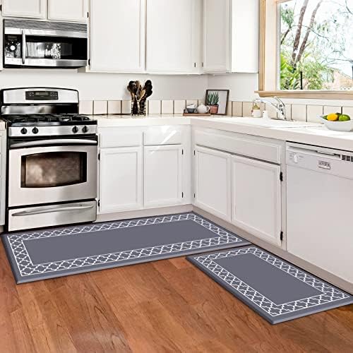 LuxStep Kitchen Mat [2 PCS] Anti-Fatigue Kitchen Rug,Non Slip Kitchen Rugs and Mats Waterproof Memory Foam Kitchen Rug, Standing Desk Mat Floor Mats for House,Sink,Office,Kitchen Grey