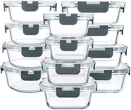 M MCIRCO 24-Piece Glass Food Storage Containers with Upgraded Snap Locking Lids,Glass Meal Prep Containers Set - Airtight Lunch Containers, Microwave, Oven, Freezer and Dishwasher