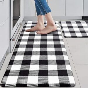 MAYHMYO 2 PCS Anti Fatigue Rugs Non Skid Waterproof Floor Mat Cushioned Black and White Farmhouse Comfort Standing Kitchen Mats for Floor, House, Sink, Office