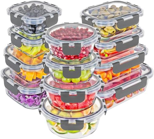 Magic Mill Glass Storage Containers With Lids Set | Ultimate 24pc Set with BPA-Free Airtight Locking Lids for Lunch, Food Storage, Meal Prep, Fridge, Freezer, and Dishwasher Safe