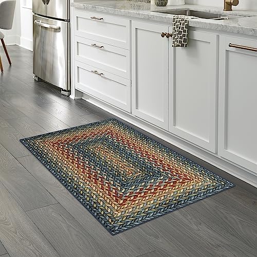 Maples Rugs Marion Braid Kitchen Rugs Non Skid Accent Area Carpet [Made in USA], Multi, 2'6" x 3'10"