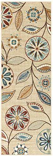 Maples Rugs Reggie Floral Runner Rug Non Slip Hallway Entry Carpet [Made in USA], 2' x 6', Beige