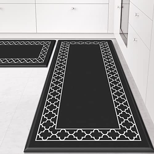 Mattitude Kitchen Mat [2 PCS] Cushioned Anti-Fatigue Non Slip Rug Waterproof Kitchen Rug Ergonomic Comfort Standing Mat , House, Floor, Sink, Office (Black)