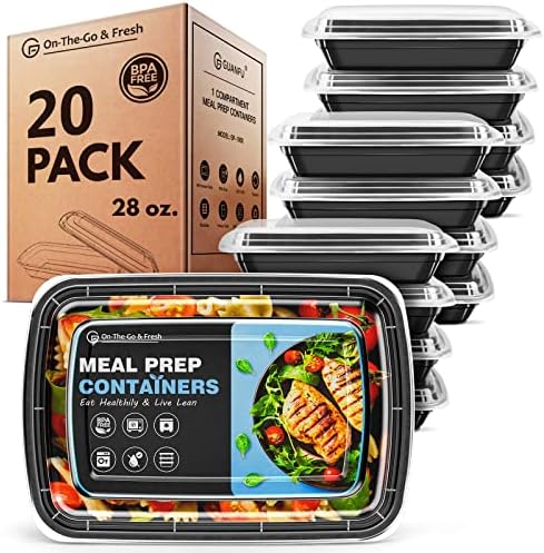 Meal Prep Container 1 Compartment - 20 Pack Extra-Thick Food Storage Containers w/ Lids Plastic Bento Box Reusable BPA Free Lunch Boxes Disposable Stackable Microwave Dishwasher Freezer Safe(28 oz)