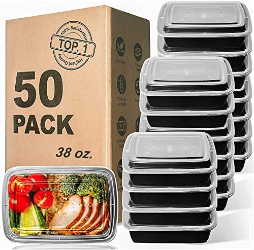 Meal Prep Containers, 50Pack [38OZ] Food Storage Containers With Lids, Reusable Food Prep Containers, To Go Containers, BPA-free, Stackable, Microwave/Dishwasher/Freezer Safe