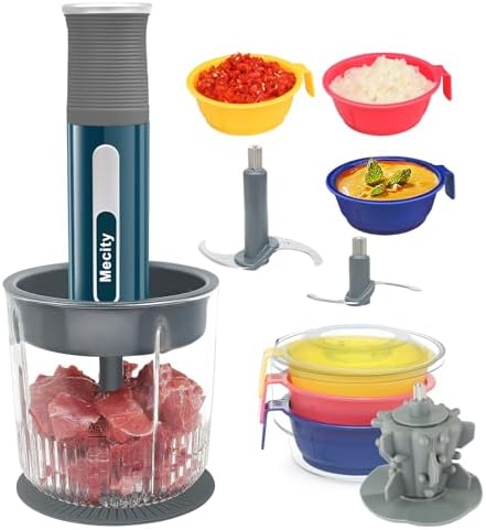 Mecity Cordless Food Processor Vegetable Chopper Mini Meat Grinder, Garlic Peeling Machine, 500ml Glass Pitcher *1, Small Bowls*3, Baby Food Maker For Outdoor, Portable For Travel