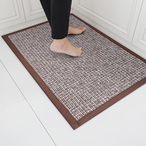 Mecko Kitchen Rugs and Mats Cushioned Anti-Fatigue Non-Skid Washable Waterproof Rugs Ergonomic Comfort Standing Mat Absorbent Runner Rugs for Kitchen, Floor, Office, Sink, Laundry(18"x30",Brown)