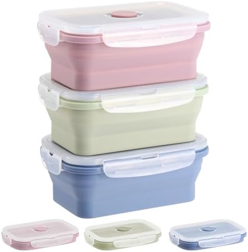 Mifoci 6 Pcs Silicone Food Containers Collapsible Storage Containers with Airtight Lids Stacking Leftover Food Storage Collapsible Lunch Box for Freezer Microwave Dishwasher Safe(18.6 oz)