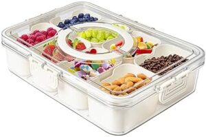 MineSign Divided Food Serving Tray with Lids Stackable Fruit&Veggie Container with 8 Small Dividers Plastic Storage Bins for Fridge Pantry Freezer Clear Snack Box for Candy Nuts Spice