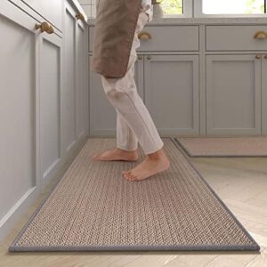 MontVoo Kitchen Rugs and Mats Washable [2 PCS] Non-Skid Natural Rubber Kitchen Mats for Floor Runner Rugs Set for Kitchen Floor Front of Sink, Hallway, Laundry Room 17"x30"+17"x47" (Granny Grey)