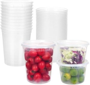 Moretoes 60 Mix Sets Plastic Deli Disposable Food Storage Containers With Airtight Lids, Heavy-Duty Microwaveable Airtight Container For Soups, Meal Prep, Leftovers, Sauces (2 Sizes, 16oz, 32oz)