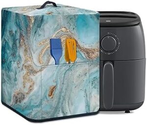 NETILGEN Air Fryer Dust Cover for Kitchen Appliance and Extra Accessories, Stain Resistant Washable Dust Covers with Storage Pockets Kitchen Decor, Blue Golden Marble