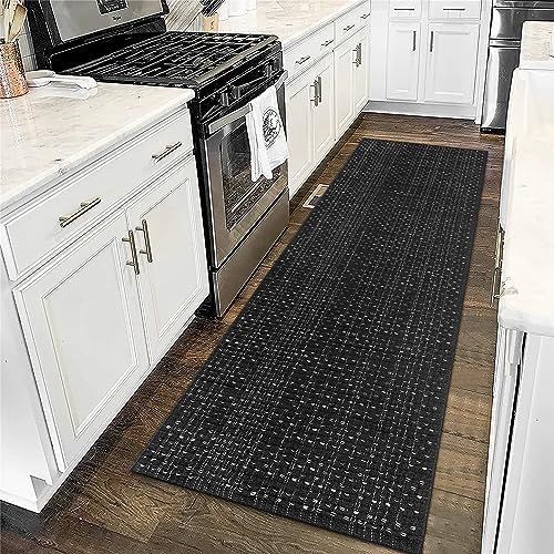 Nailttos Kitchen Runner Rug 2' x 6', Modern Hand Woven Reversible Bohemian Black and White Rug, Machine Washable Kitchen Rug Runner Floor Carpet for Bedroom Bathroom Laundry Living Room