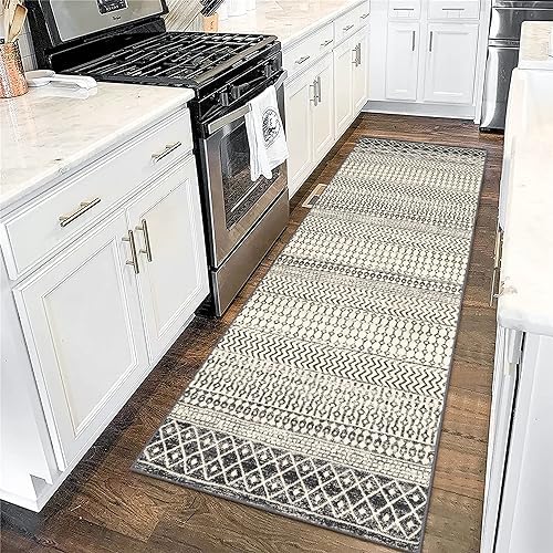 Nailttos Moroccan Washable Runner Rug, 2x6 Ultra Soft Non-Slip Vintage Boho Hallway Rug Runner, Washable Kitchen Runner Rug Floor Carpet for Bedroom Bathroom Laundry Living Room