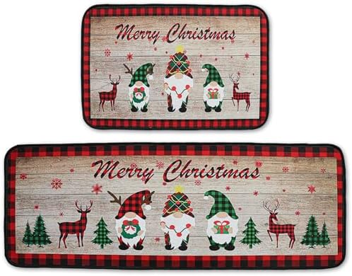 OFJRAP Christmas Kitchen Rugs and Mats Set,2 PCS Kitchen Home Decor，Winter Low-Profile Floor Mat Merry Home Decora for Floor - Approximately16x24 and 16x43Inch