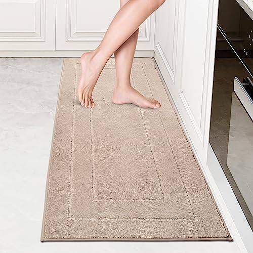 PURRUGS Machine Washable Kitchen Rug 24" x 59", Non-Slip/Skid Kitchen Runner Rugs & Floor Mats, Super Absorbent Soft Standing Mats for Kitchen, Sink & Laundry, Beige