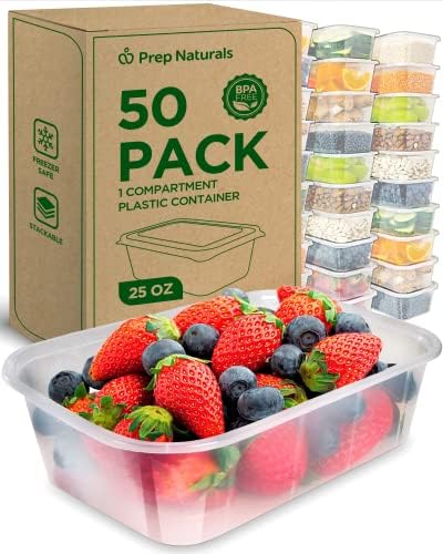 PrepNaturals Containers- 50 Pack of 25 Oz 100% BPA-free Plastic Food Containers with Lids- For Meal Preps and Storage- Dishwasher Safe- Food Storage Containers with Lids