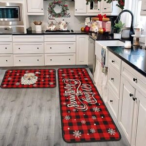 Putware Christmas Kitchen Rugs and Mats Set of 2, Christmas Decorations for Home Non Slip Backing Winter Holiday Kitchen Rug Seasonal Low-Profile Kitchen Floor Mat Xmas Decor 17"X47"+17"X30"