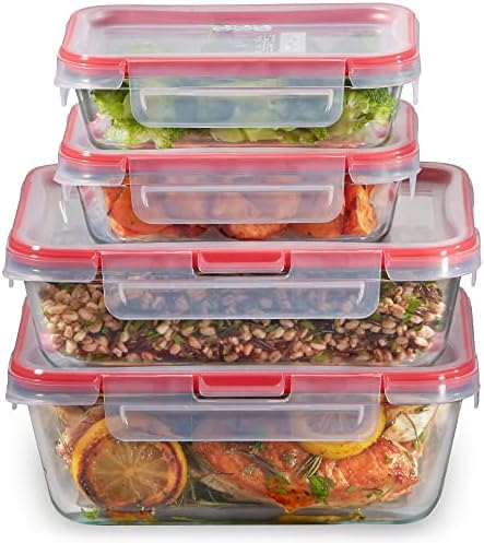 Pyrex Freshlock 8-Pieces Mixed Sized Glass Food Storage Containers Set, Airtight & Leakproof Locking Lids, Freezer Dishwasher Microwave Safe