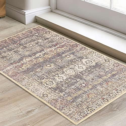 RORA Machine Washable Rugs 2x3 Kitchen Rug Vintage Distressed Boho Small Entryway Rugs Non-Slip Area Rug for Indoor Front Entrance Bathroom