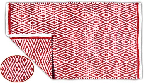 Ramanta Home 100% Cotton Diamond Rug 21x34 Hand Woven Reversible Washable Rug - Red,Farmhouse Bathroom Rugs,Entry Rugs,Rugs for Living Room,Rag Rug,Kitchen Rug Cotton,Machine Washable Rug,Woven Rug