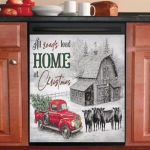 Red Truck Dishwasher Magnet Cover Decal for Appliances Winter Barn House Magnetic Refrigerator Door Sheet Christmas Farmhouse Cow 23x26inch Home Decor