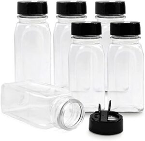 RoyalHouse - 6 Pack 14 Oz Plastic Spice Jars with Black Cap, Clear and Safe Plastic Bottle Containers with Shaker Lids for Storing Spice, Herbs and Seasoning Powders, BPA Free, Made in USA