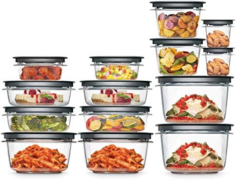 Rubbermaid 28-Piece Food Storage Containers with Snap Bases for Easy Organization and Lids for Lunch, Meal Prep, and Leftovers, Dishwasher Safe, Clear/Grey