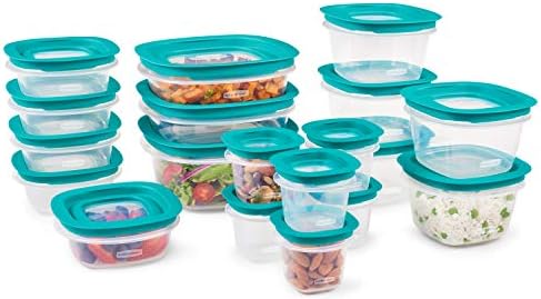 Rubbermaid 38-Piece Food Storage Containers with Snap Bases for Easy Organization and Lids for Lunch, Meal Prep, and Leftovers, Dishwasher Safe, Clear/Blue