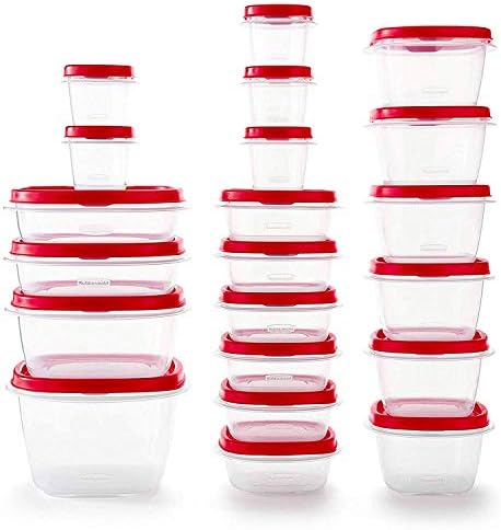 Rubbermaid 42-Piece Food Storage Containers with Lids, Salad Dressing and Condiment Containers, and Steam Vents, Microwave and Dishwasher Safe, Red (Pack of 21)