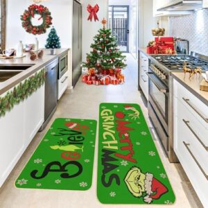 SANHUDSD Grin-chs Christmas Kitchen Floor Mats Set of 2 - Grinchy Decorative ， Non-Slip Kitchen Rugs for Holiday Parties and Home Kitchen Christmas Decorations - 17x29 and 17x47 in