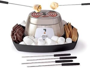 SHARPER IMAGE Electric Tabletop S'mores Maker 8-Piece Kit, 4 Skewers & Serving Tray, Small Kitchen Appliance, Flameless Marshmallow Roaster Machine, Movie Date Night Supplies, Kids Family Fun Gift