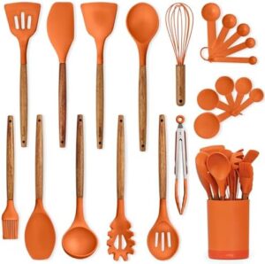 SMIRLY Silicone Kitchen Utensils Set & Holder: Silicone Cooking Utensils Set - Kitchen Essentials for New Home & 1st Apartment Kitchen Set - Silicone Spatula Set, Cooking Spoons for Nonstick Cookware