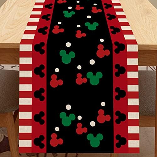 Seliem Red Black Mouse Table Runner, Funny Christmas Cute Polka Dot Home Kitchen Decor, Winter Holiday Seasonal Vintage Burlap Dining Decoration Indoor Outdoor Party Supply 13 x 90 Inches