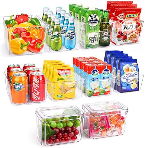 Set Of 10 Refrigerator Pantry Organizer Bins, Clear Plastic Food Storage Bins for Kitchen, Countertops, Cabinets, Fridge, Freezer, Bedrooms, Bathrooms, Storage Containers