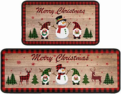 Sianseir Christmas Kitchen Rug Sets Red Truck with Christmas Tree 2 Piece Home Sweet Home Kitchen Floor Mat,Red Buffalo Plaid Check Kitchen Mat Non Slip Kitchen Runner rug17 x 47" + 17" x 30"