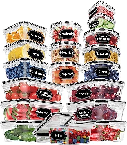 Skroam 36 Pack Food Storage Containers with lids (18 Airtight Kitchen Storage Containers & 18 Lids), Plastic BPA-Free Meal Prep Container for Pantry Organizers and Storage with Free Labels & Marker