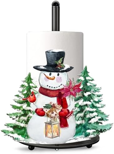 Snowman Paper Towel Holder Meatal, Green Paper Towel Holder Stand Lage, Snowman Christmas Decorations Indoor Home Kitchen Bathroom Decor (6.7*6.7*13.4inch) Winter Farmhouse Bathroom Countertops Decor