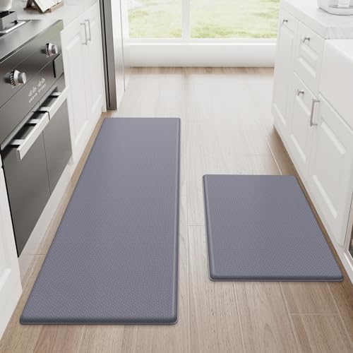 StepLively Kitchen Mat, 2 PCS Kitchen Rugs, Cushioned Kitchen Mats for Floor, Anti-Fatigue Mat, Kitchen Rug Set, Non-Skid Standing Mat for Kitchen, Office, Sink, 17.3"×30"+17.3"×47", Grey