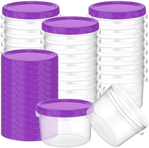 Suclain 24 Pcs 8.5 oz Meal Container Twist Cap Food Storage Containers Sturdy Plastic Snack Containers Reusable Round Freezer Containers for Food Baby Lunch (Purple)