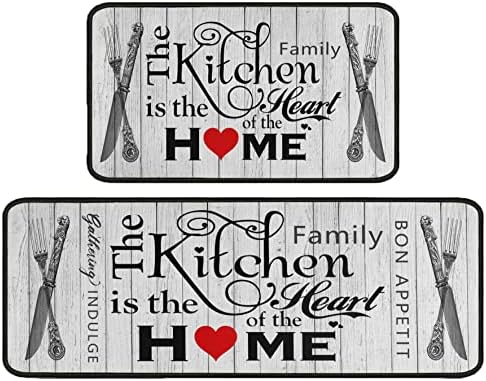 Sunopas Farmhouse Kitchen Rug 2 Pieces Set, Washable Non-Slip Kitchen Sink Rustic Decor Carpet, Home Water Absorb Microfiber Cushioned Kitchen Floor Standing Mats 17"x47"+17"x30"